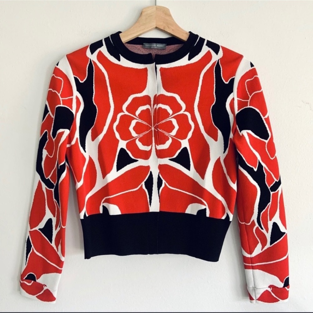 Alexander McQueen Collage Jacquard Round Neck Cardigan In Size Small